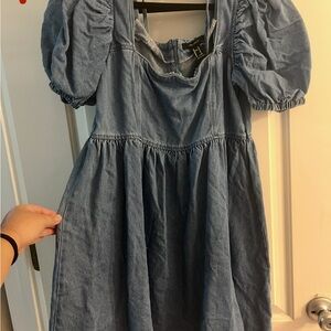 F21 | Puff Sleeve Denim Mini Dress - Medium